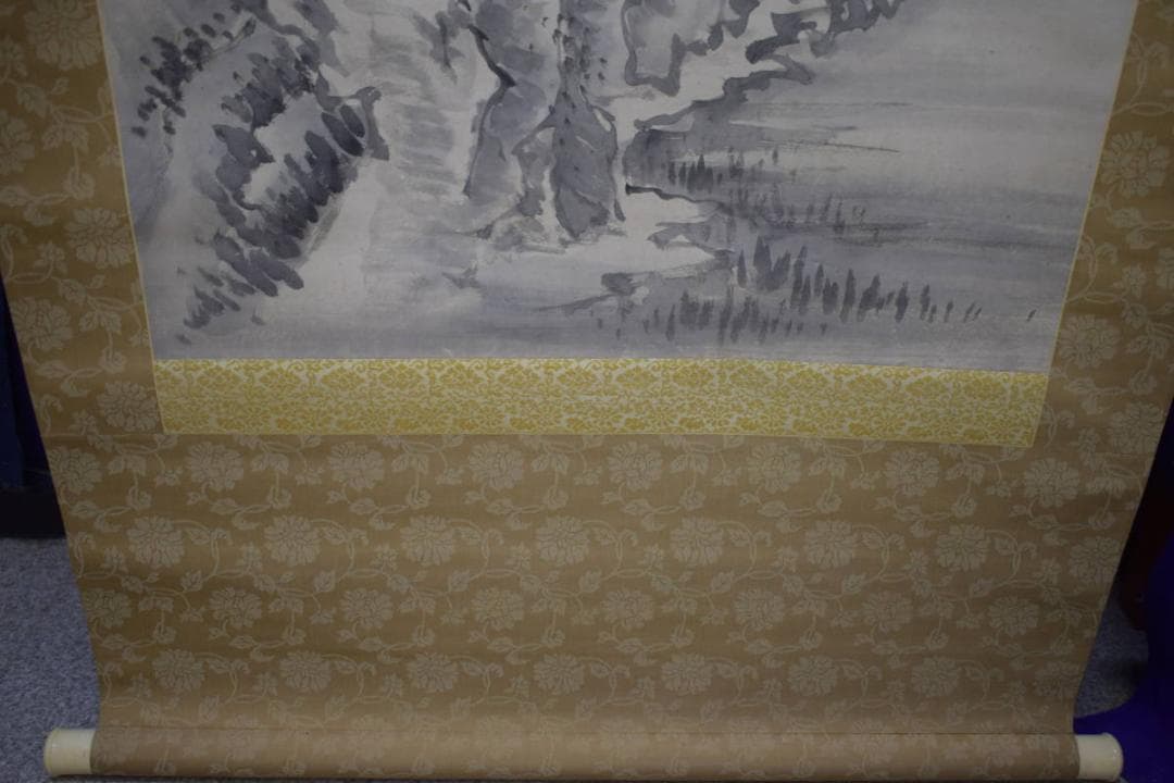 真作/谷文晁/山水集落図/山水図/布袋屋掛軸HJ-34