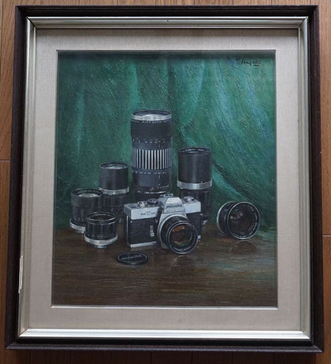 油絵　静物画　ミノルタカメラ　F10号＝53×45.5cm