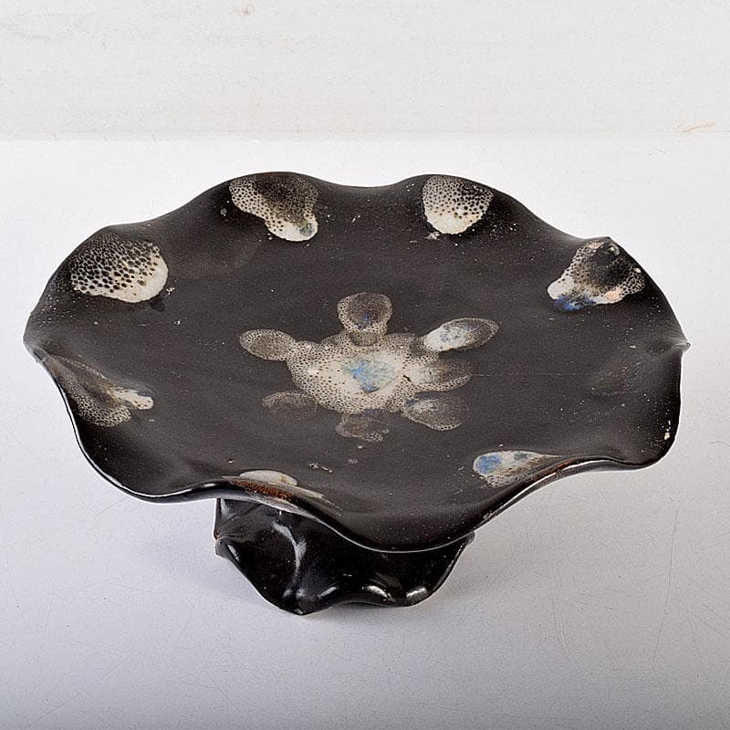 中国　南宋　窯変　天目高杯輪花皿　C　7055