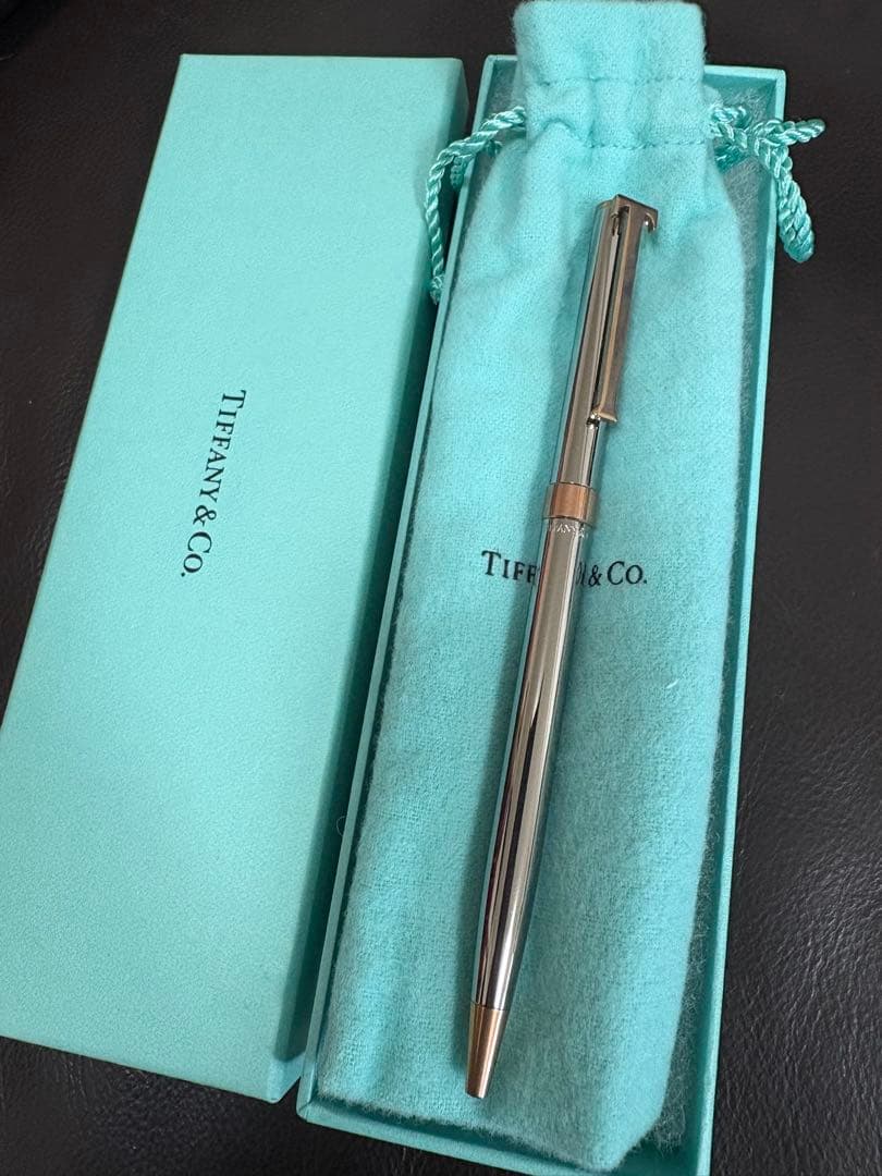 TIFFANY&Co.♡ボールペン T-CLIPルテニウム 回転式 黒インク