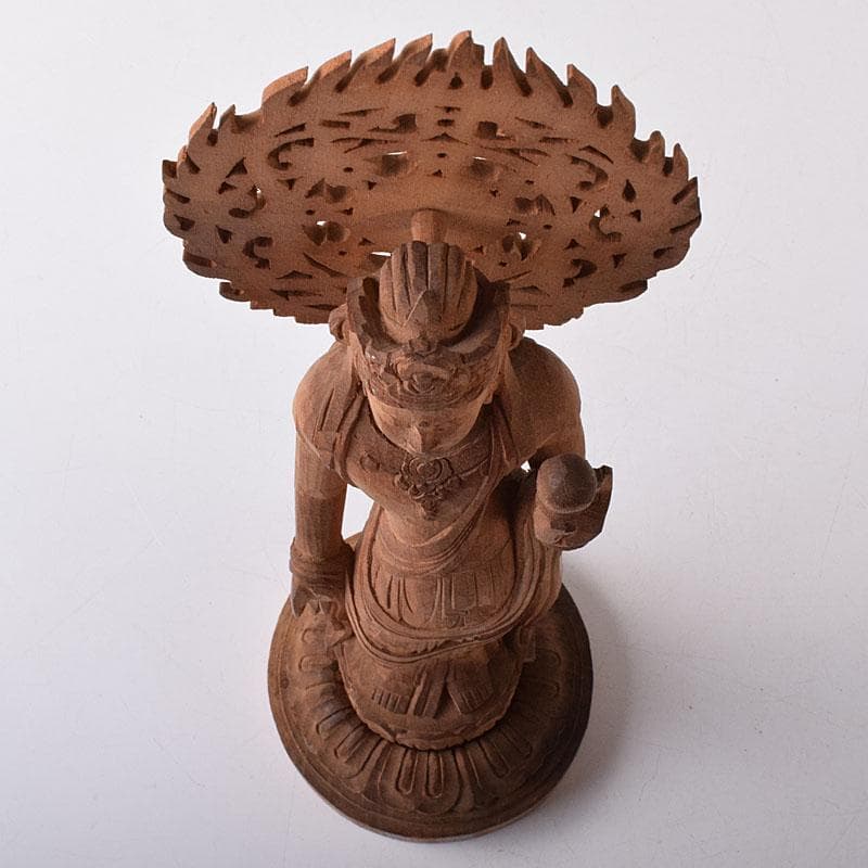 仏教美術　彫刻家　真海徳太郎作　木彫　観世音菩薩　仏像　置物　共箱　VR8302