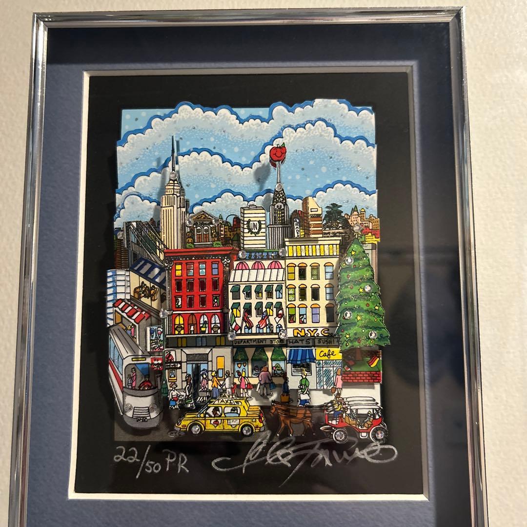 チャールズファジーノ3D シルクスクリーンニューヨークの街並み　直筆サイン入り