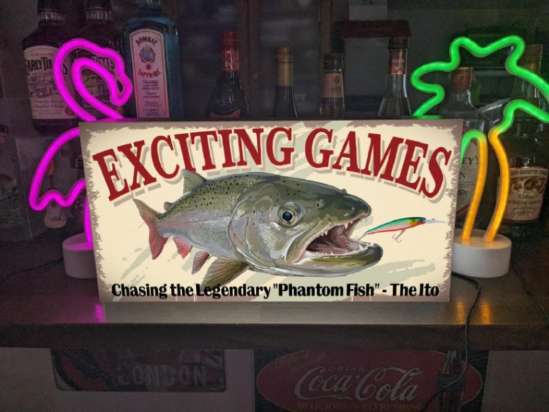 【幻の魚】イトウ オビラメ フィッシング 釣り 看板 置物 雑貨 ライトBOX