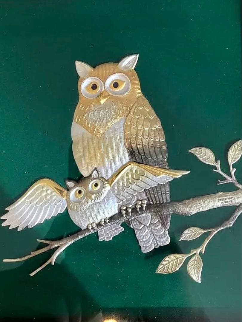 【極美品箱付き】(刻印あり)武比古　銀の親子フクロウ