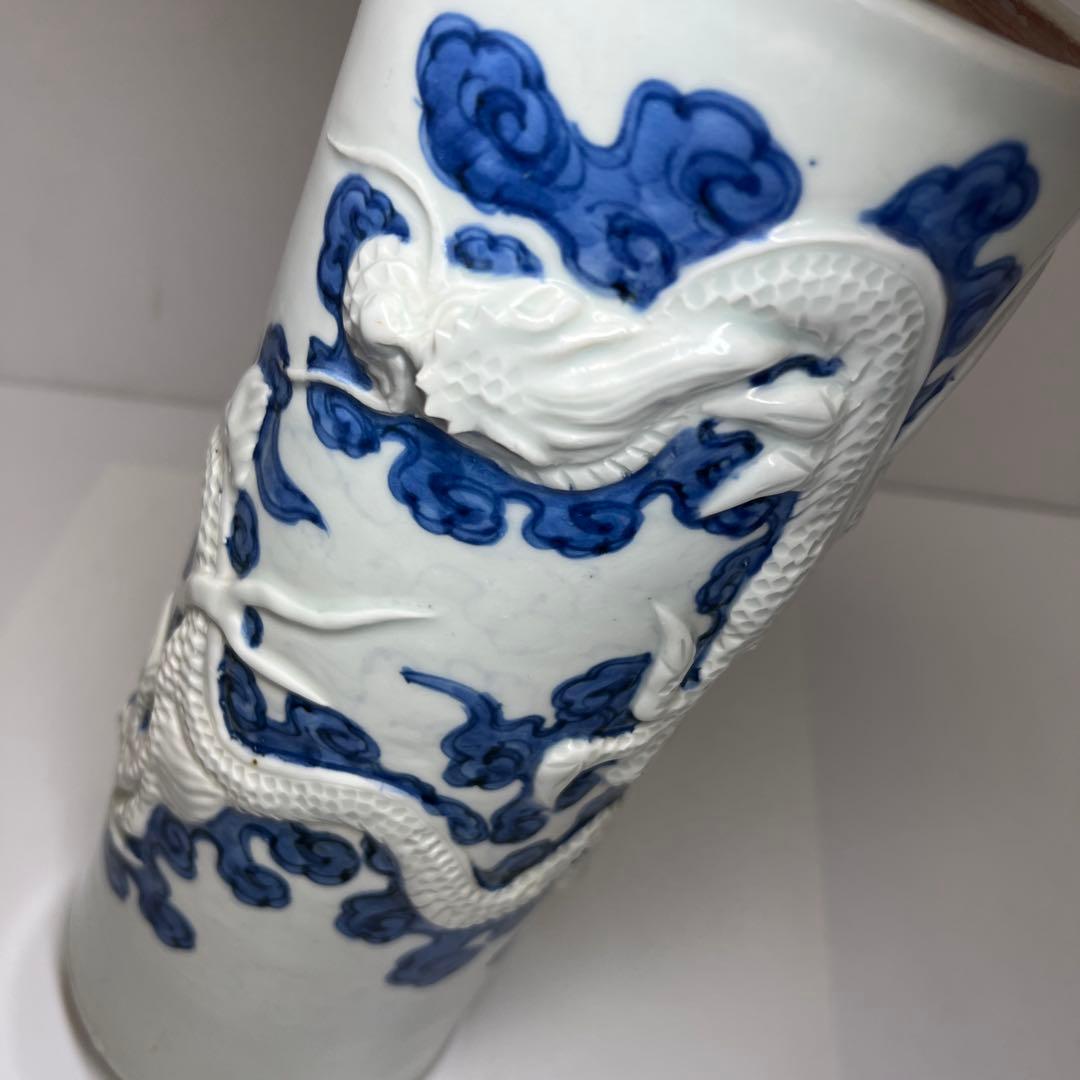 江戸時代　平戸焼　龍浮彫花瓶　高さ約33㎝　本Y7-0702⭐︎1Fトコエサ