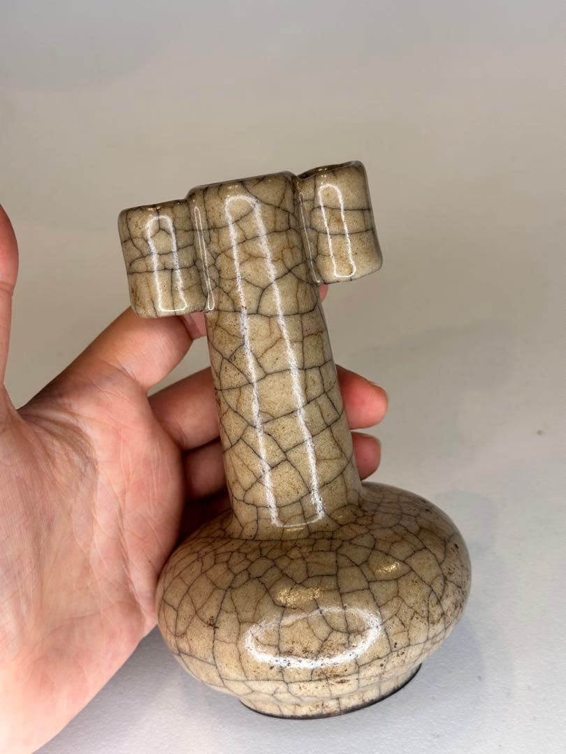 中国 宋代 哥窯 貫耳瓶 花瓶 開片釉 古陶磁 骨董品 時代物