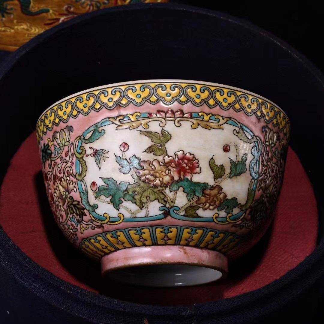 貴重品、旧蔵収、清代宮廷御蔵珍しい手描きエナメル彩陶器碗