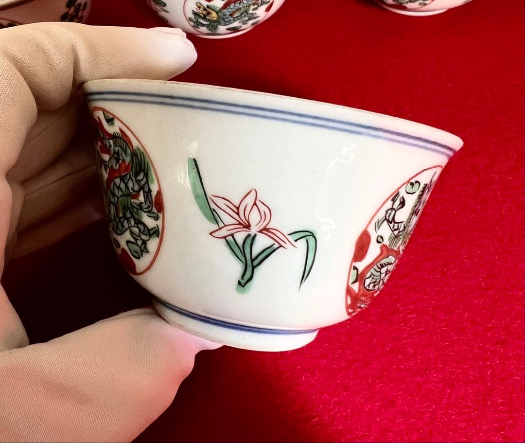 茶道具 大明成化年製 五彩團龍紋樣茶碗 汲出し茶碗 四客 煎茶道具 希少品