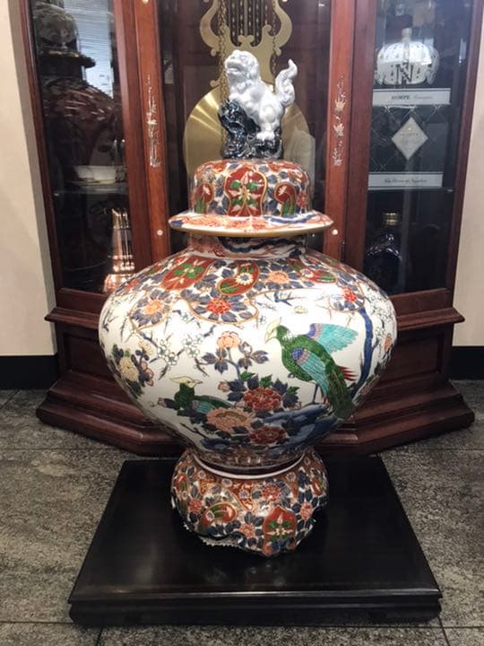 有田焼　藤井朱明作　最上級大型沈香壺　黒檀台付き