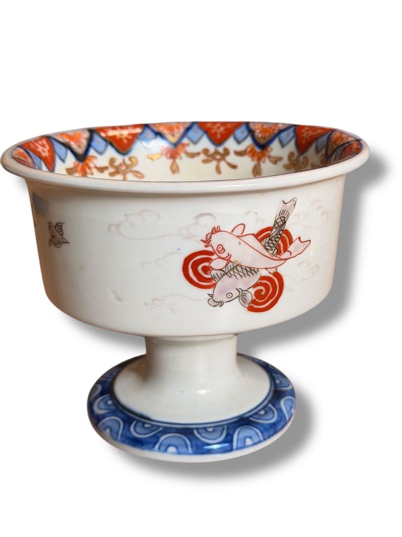 #古伊万里 盃洗 明治期 色絵 鯉文 高杯　P-3