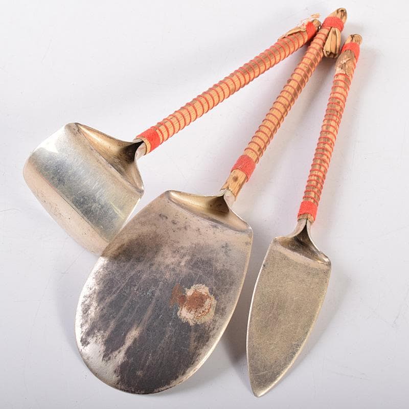 茶道具　金工師　木村清五郎造　南鐐　灰匙　三本組　約63g　共箱　M　R7732