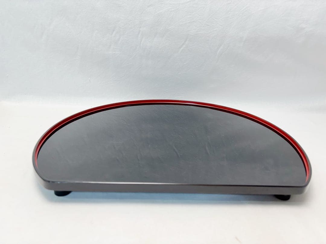 未使用 懐石道具 大家漆器店造 輪島塗卓上膳 5客足付 胴張膳 内朱縁木製黒真塗