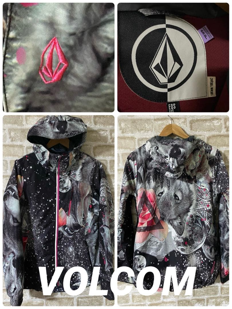 VOLCOM レディースS スノーボードジャケット　オオカミ　総柄　ボルコム