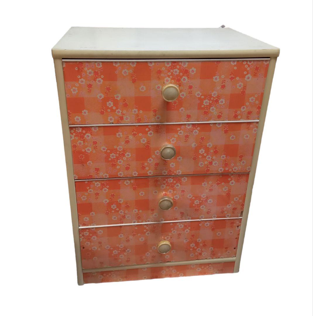 昭和レトロ　レトロ　チェスト　引出し　タンス　花柄　オレンジ