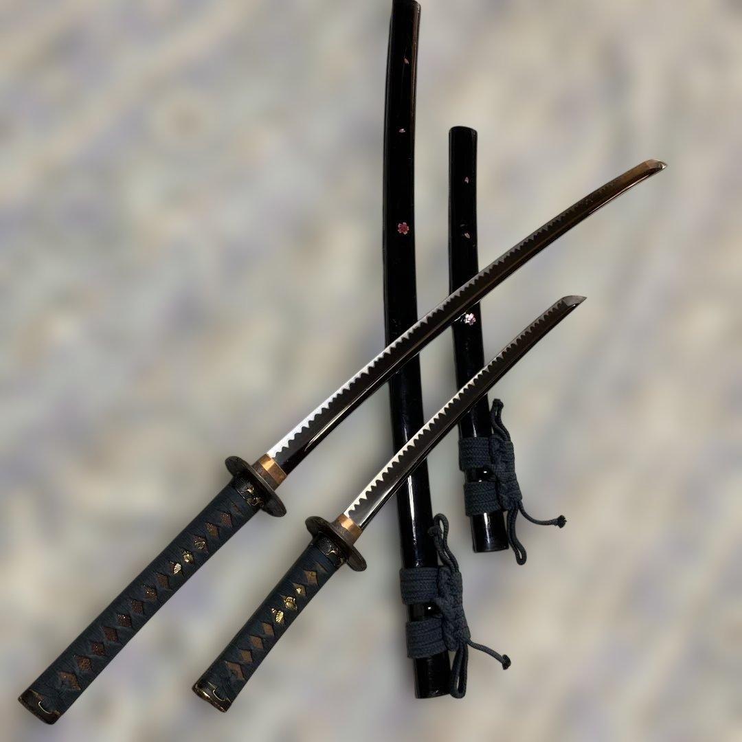 高級豪華版居合刀大小２本 青柄 桜透し木瓜鍔