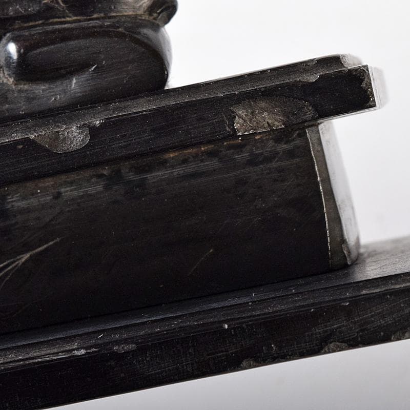 中国　玉石黒石彫刻　鳳凰文透かし彫　硯屏　床飾　置物　時代箱付　C　R8364