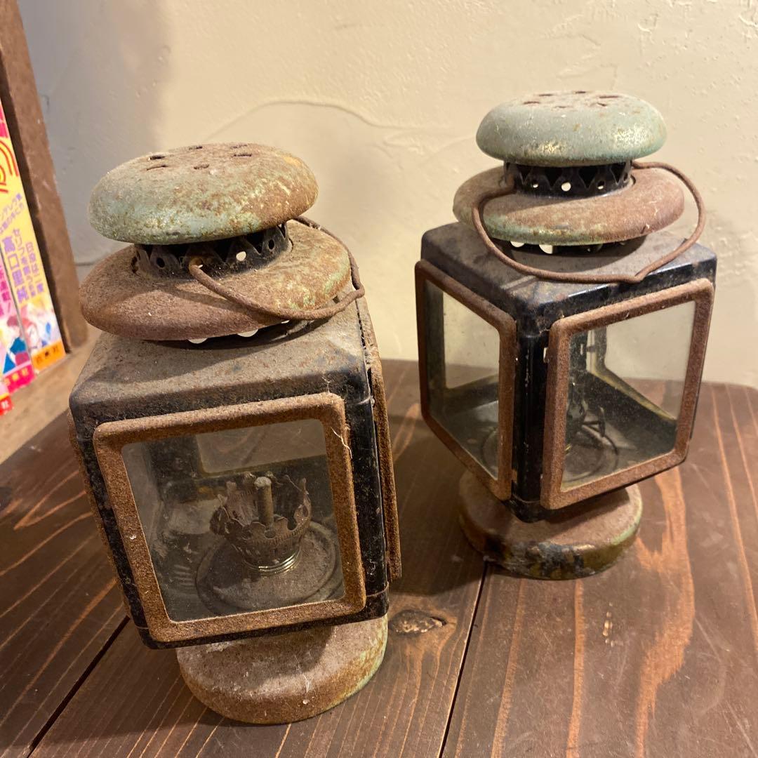 ヴィンテージ 四面ガラス スケーターズ ランタン　2点セット