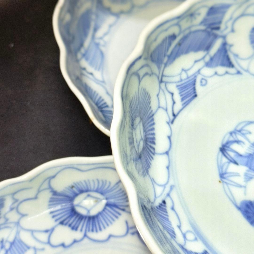 古伊万里 染付け膾皿 なます皿 松竹梅 手描き 在銘 旧家蔵出美品 未使用骨董