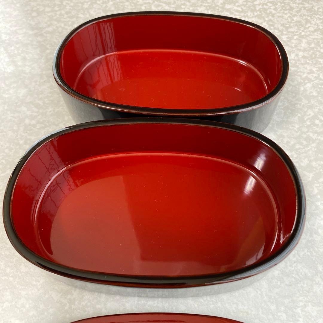 国産　日本製　川連漆器　木製　漆塗り　二段小判弁当箱　溜内朱