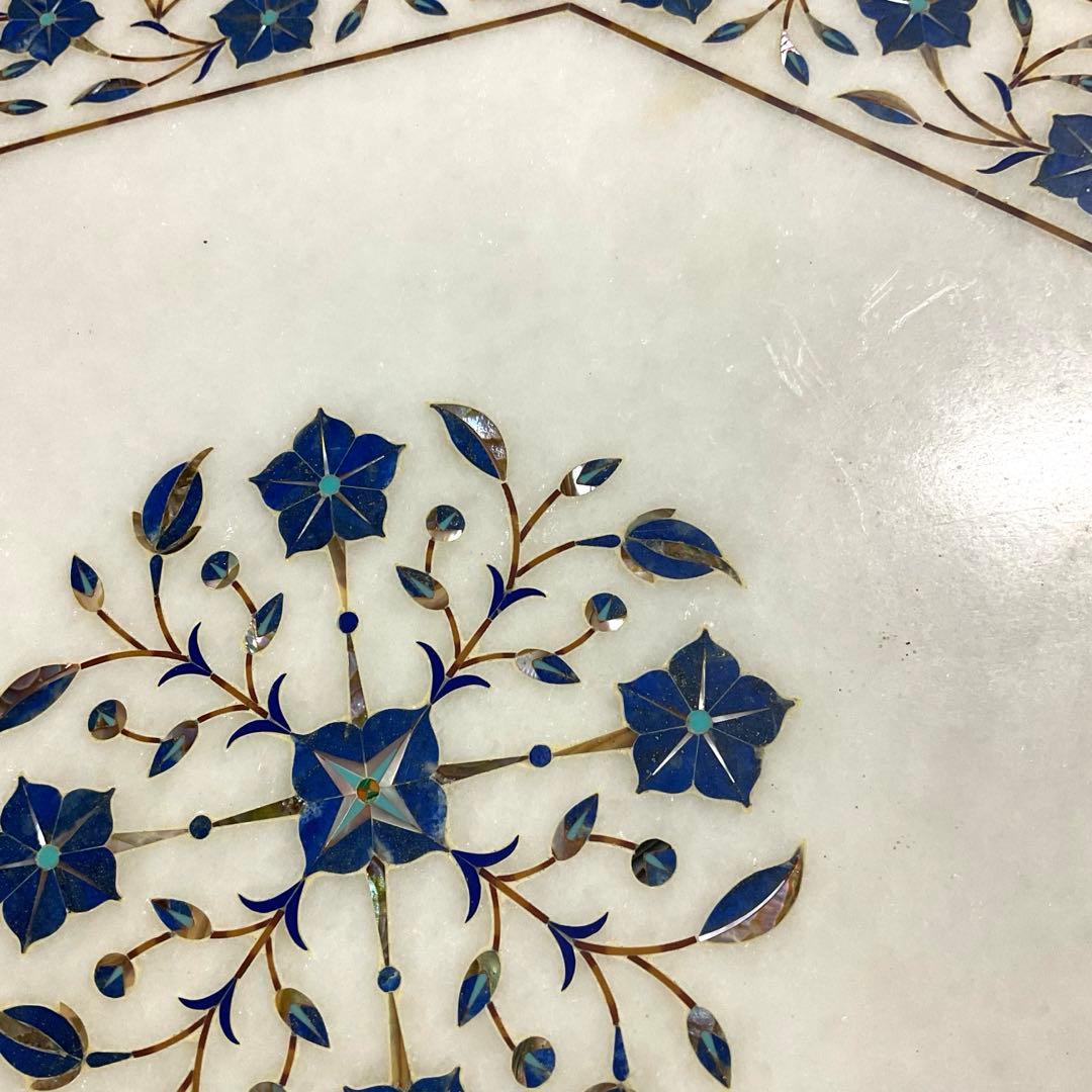 【大判】大理石 象嵌細工 インド工芸 八角形プレート