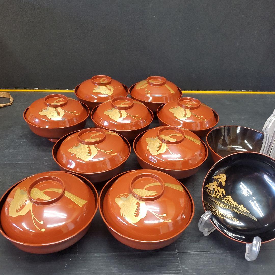 輪島塗 三保松原 羽衣 金蒔絵 漆器 吸物碗 10客