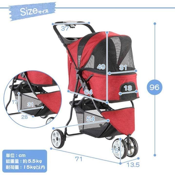 ❤超高耐荷重20kg❣2箇所から顔が出せてペットが怖がらない♪❤4輪ペットバギー