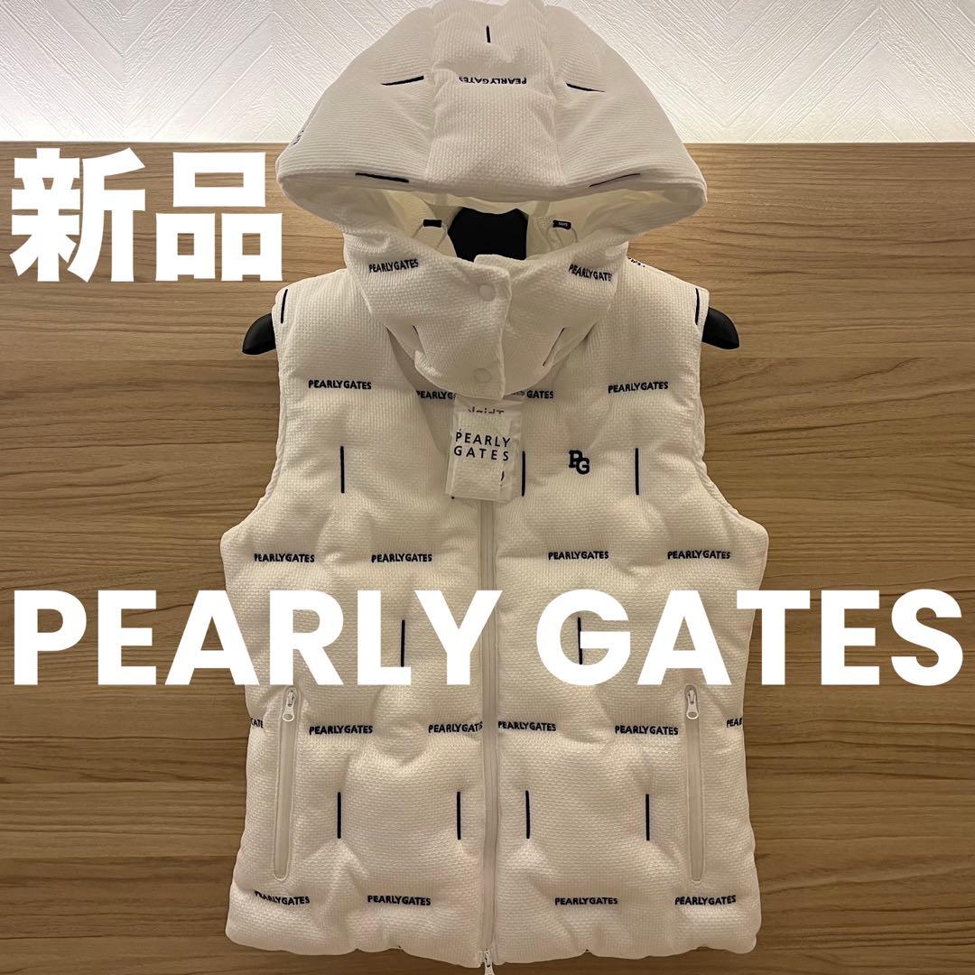 新品★42,900円 パーリーゲイツ ダウンベスト フード付き 白×紺ロゴ 1