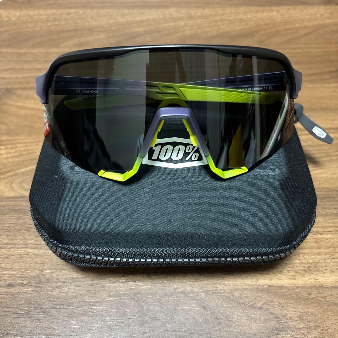 100% S3 スポーツサングラス ブラック/イエロー ケース付