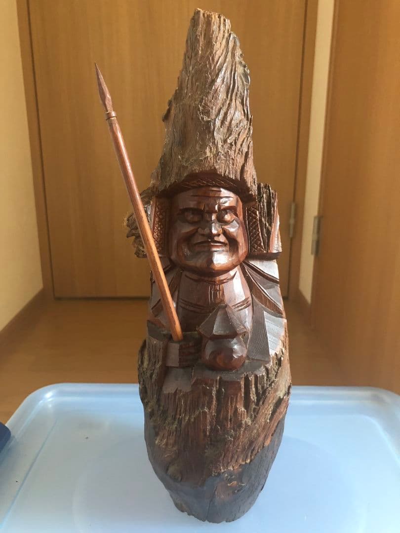 鍾馗様一刀彫　伝統工芸品　彫刻　昭和　当時物 オブジェ　飾り物　流木　置物