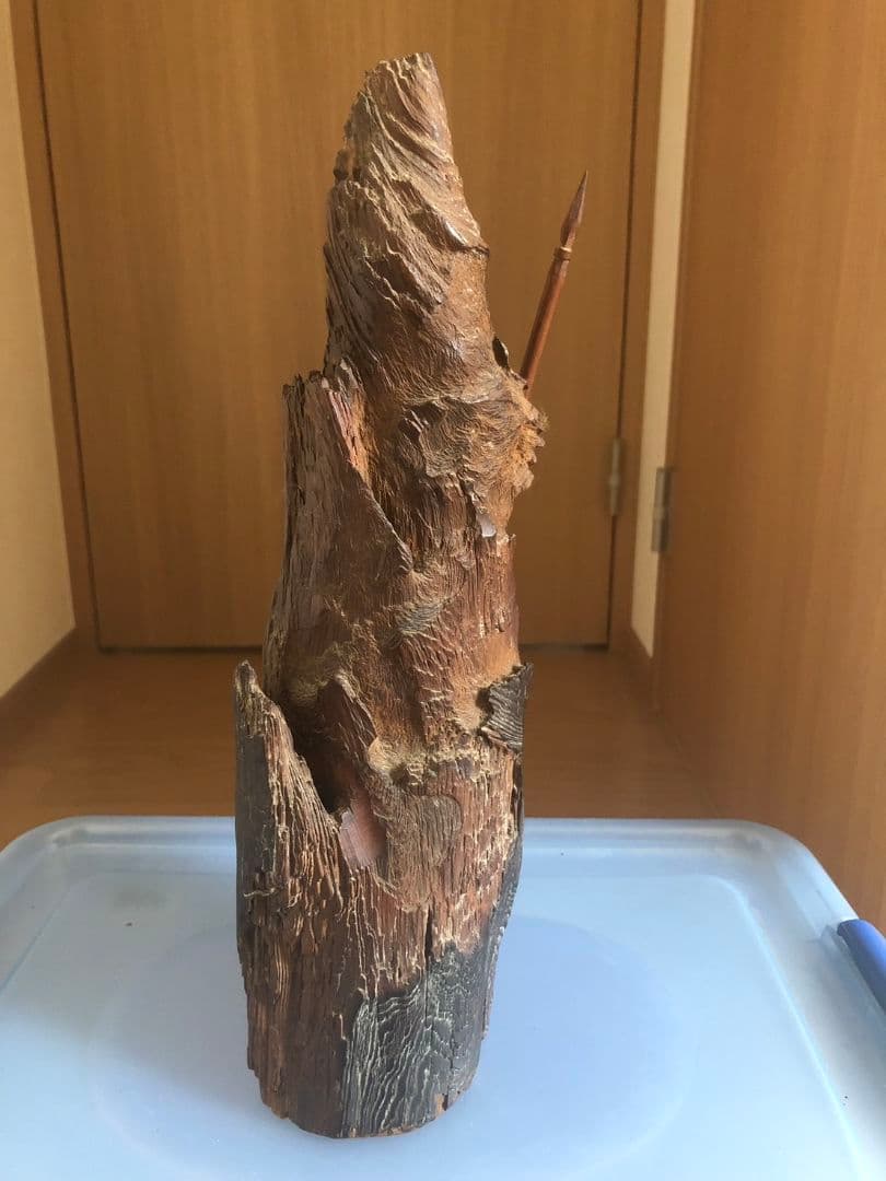 鍾馗様一刀彫　伝統工芸品　彫刻　昭和　当時物 オブジェ　飾り物　流木　置物