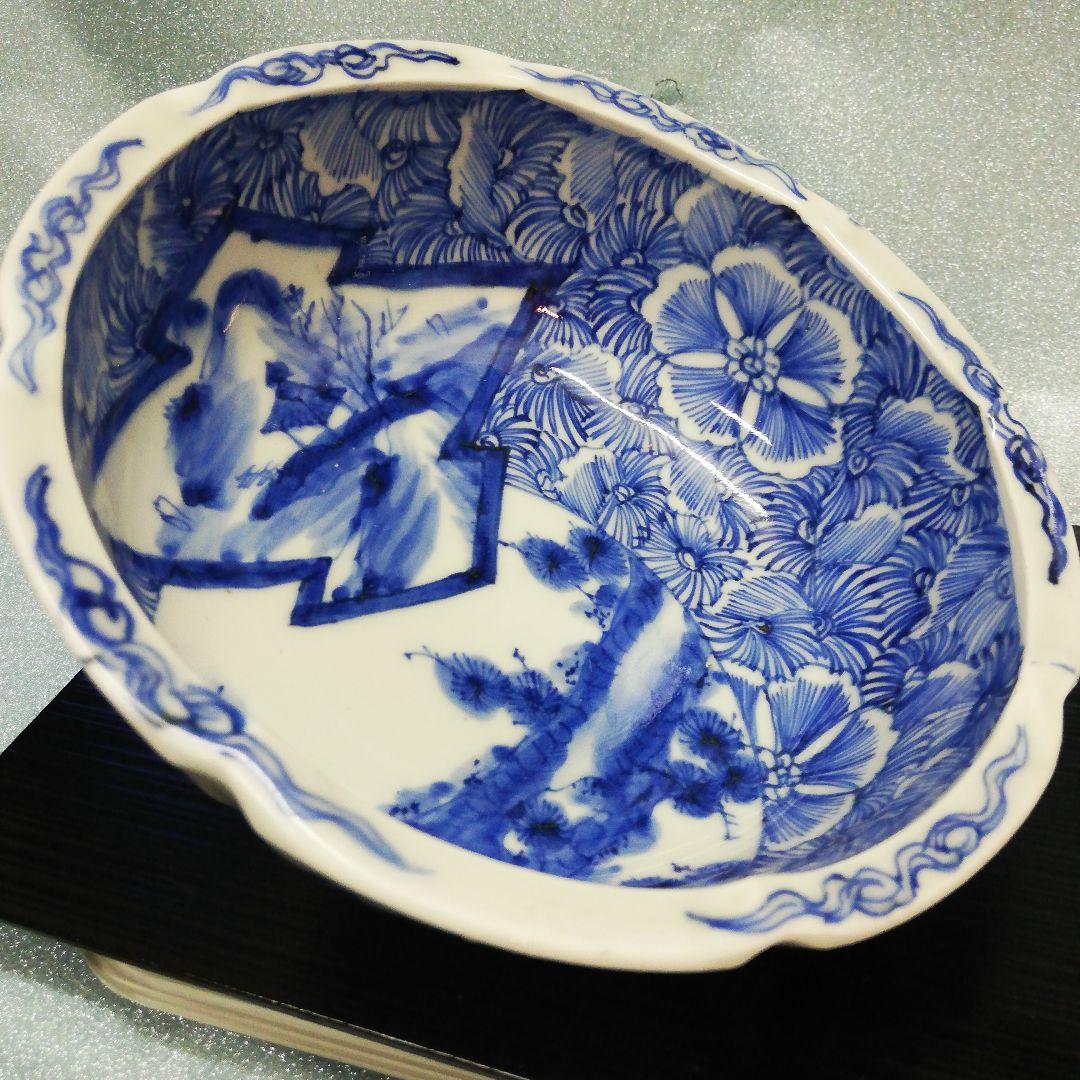 江戸時代中期～後期幕末頃美品信州蔵出三階菱窓絵染付約２０センチサイズ時代陶磁器