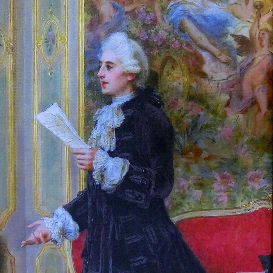 ロココ額絵 中世ヨーロッパ貴族 ゴールドダブルフレーム W65cm H55cm