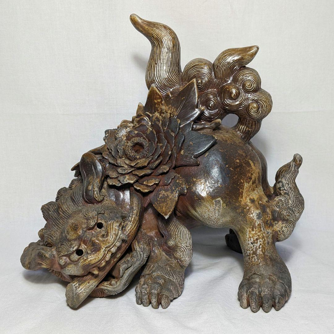藤原陶臣 備前焼 牡丹獅子 置物 工芸品 厄除け 魔除け インテリア 縁起物