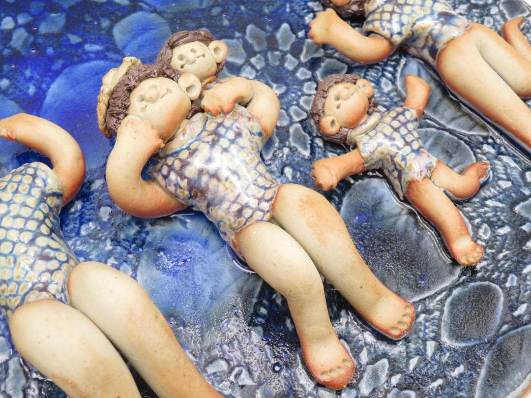 青芳人形 陶板 陶器人形 森元青芳 砥部焼 オブジェ 置物 インテリア