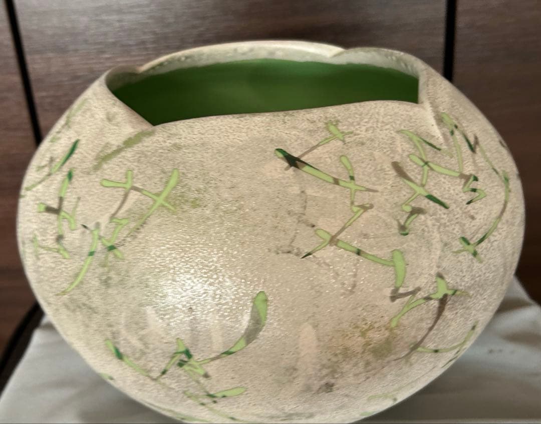 寺本守　緑釉銀彩花器