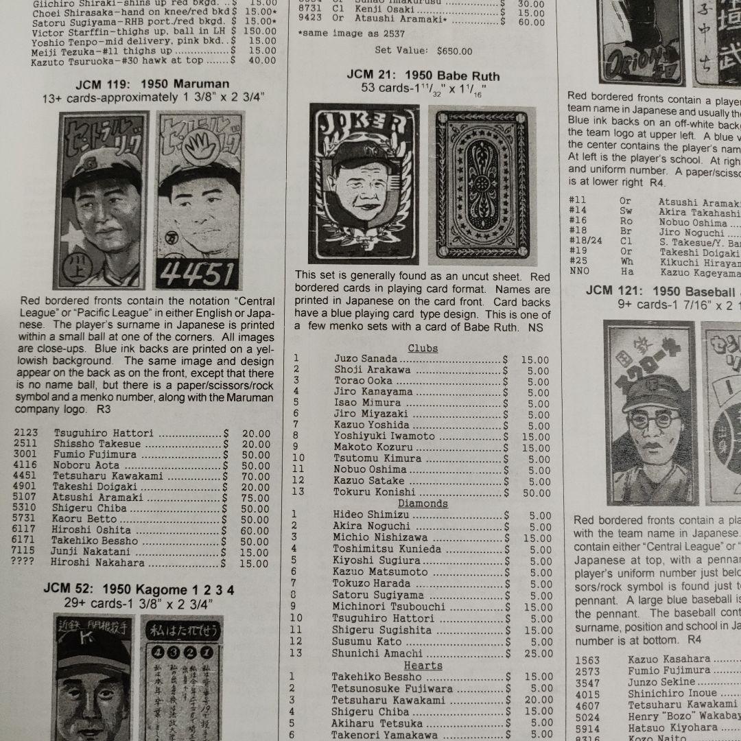 JAPANESE BASEBALL CARD チェックリスト&プライスガイド