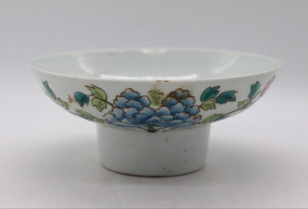 ※中国　清時代　粉彩　花卉紋高台皿　送料込み250529