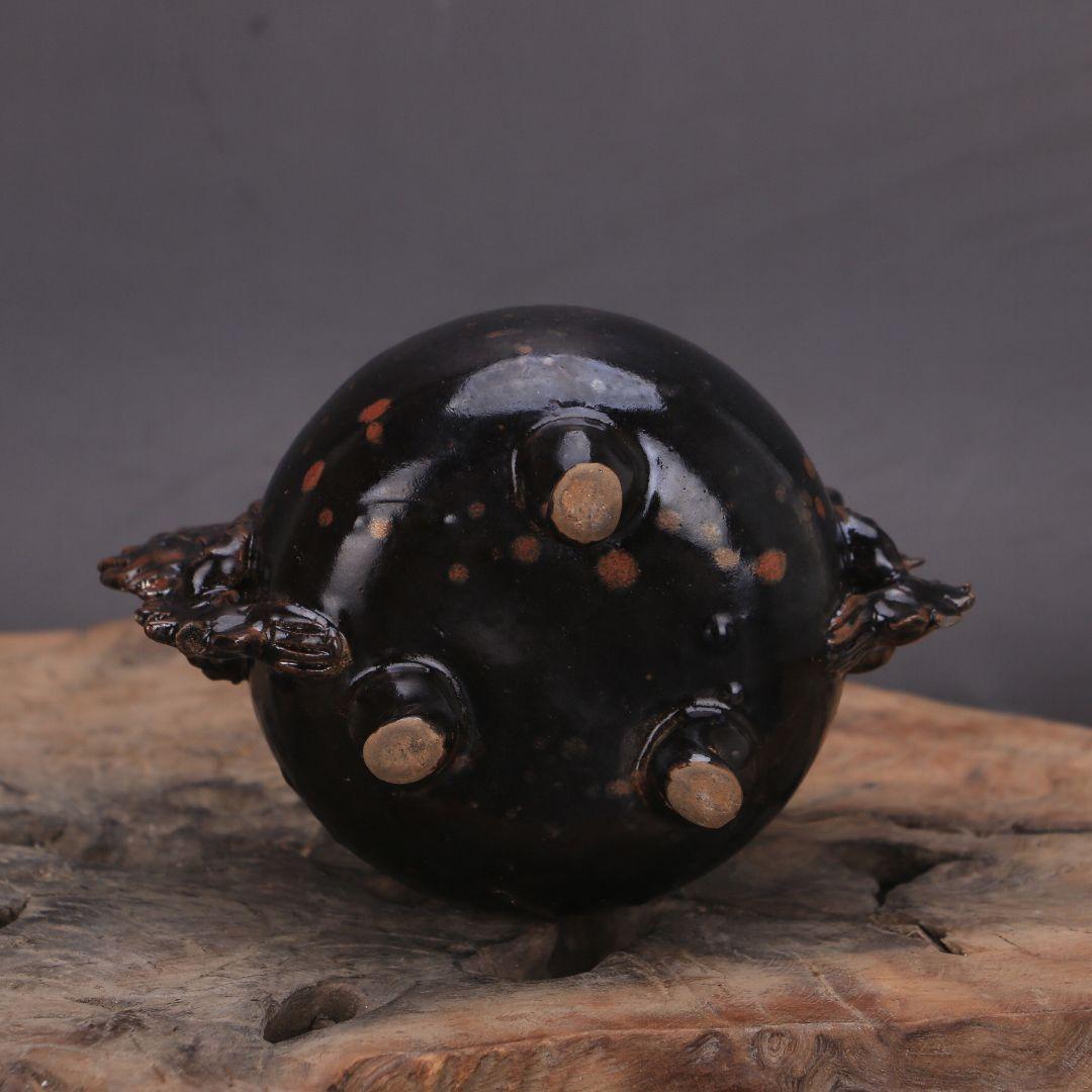 宋  黒釉点彩双耳竜紋三足香炉   陶磁器 装飾品 現代工芸品美術品 置物