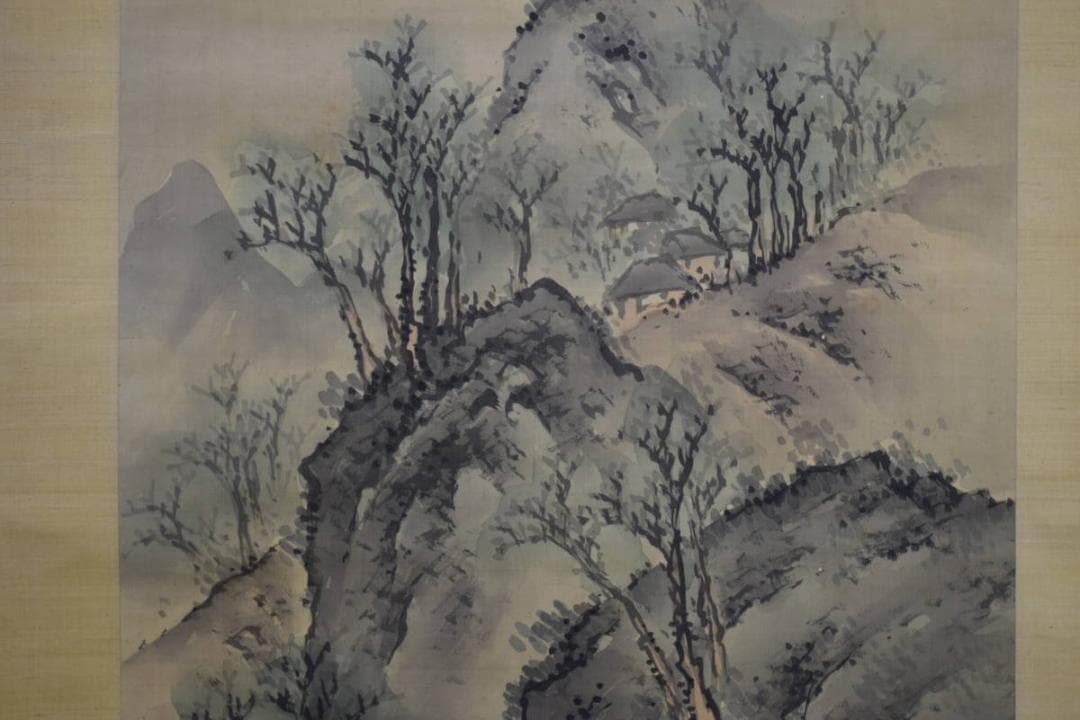 模写/佐伯岸駒/山村図/布袋屋掛軸HE-603