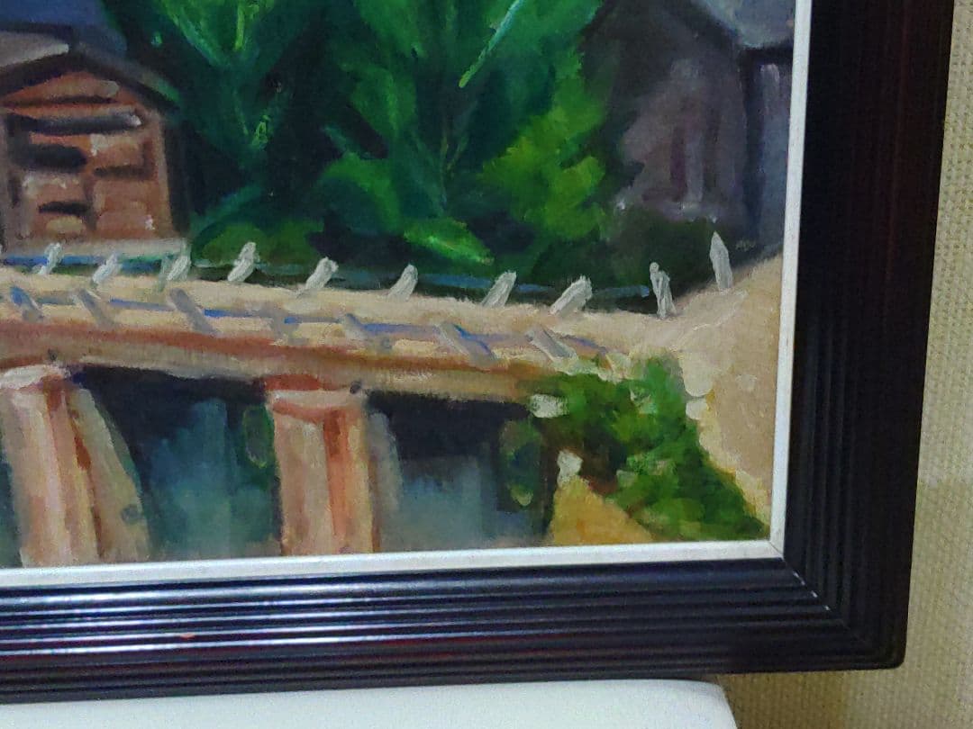 寺内萬治郎　油彩画　「鉄道」　真贋不明　かわいい風景画　良い感じの額装