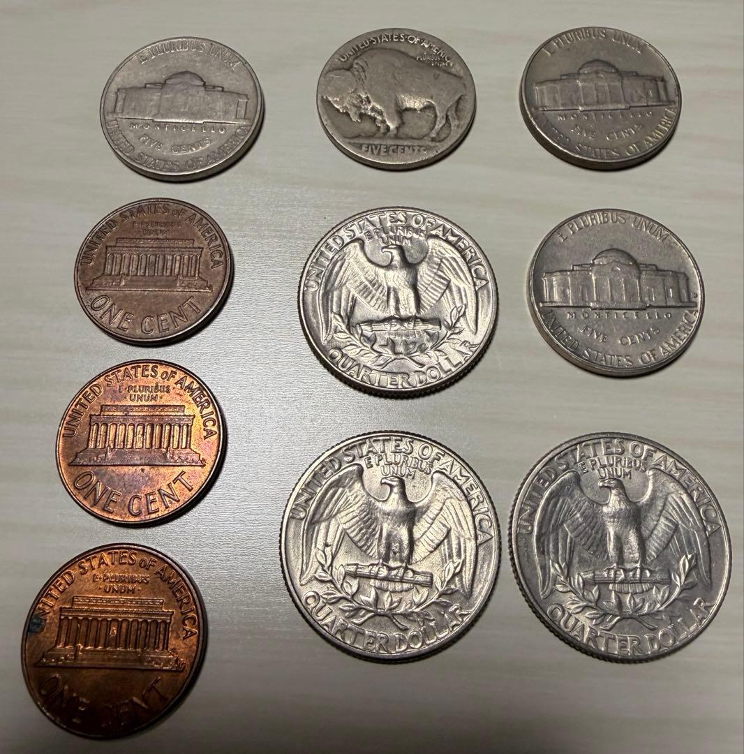 アメリカ銀貨含む古銭14枚まとめ売り 銀90％クォーター＆ダイム入りUSA