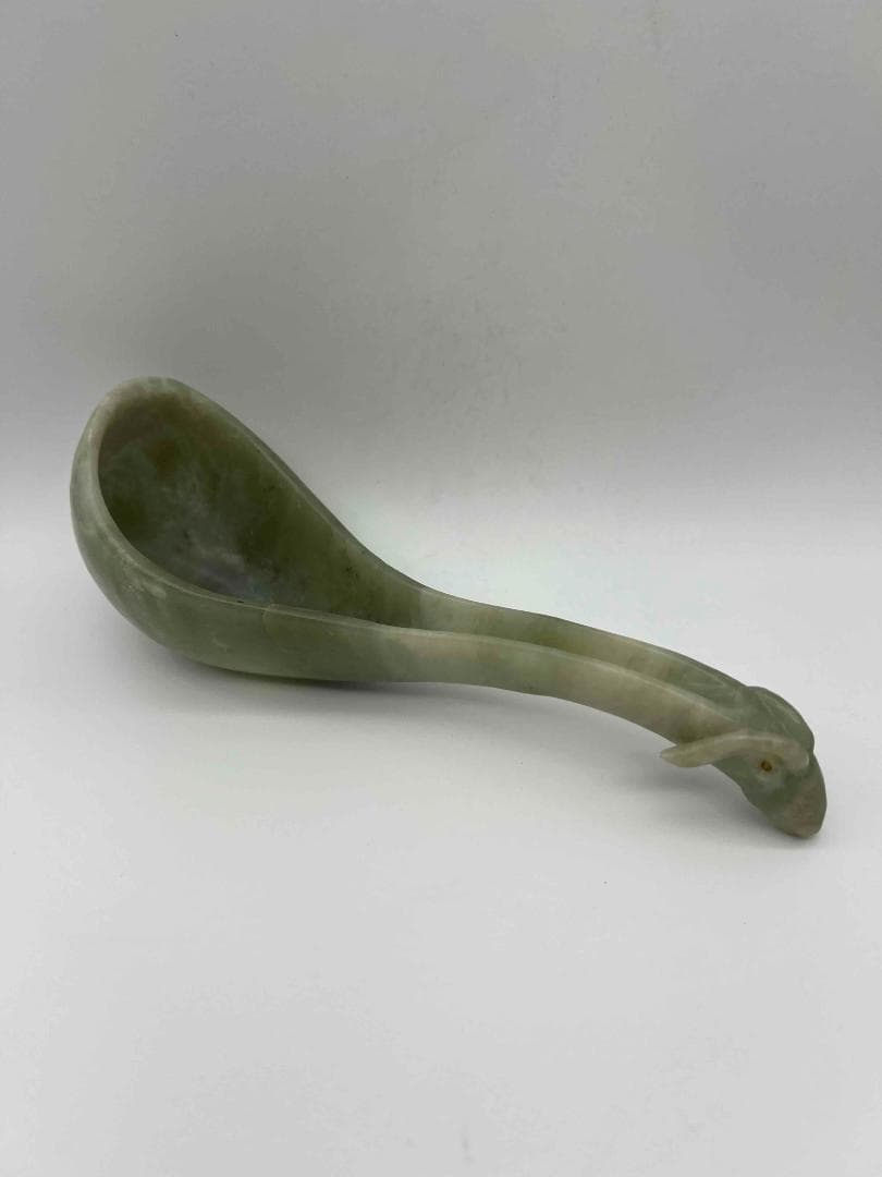 明時代　瑞獸彫り玉勺　砡 【旧家蔵出し】 希少貴重 高玉質 玉器(D-93)