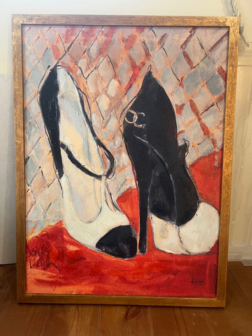 靴の油彩画 フレーム付き　Francfranc