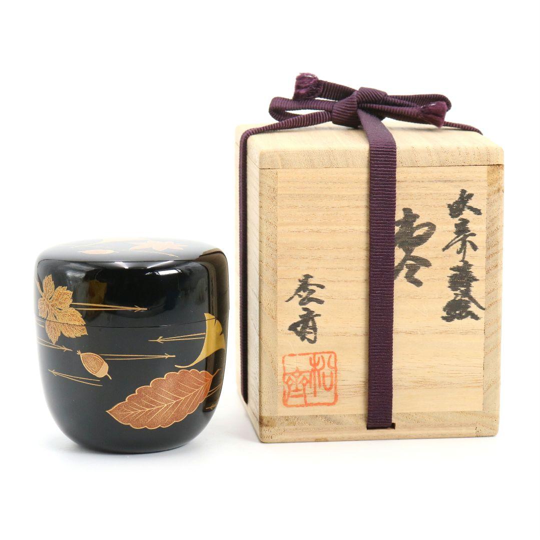 松斉作 吹寄蒔絵 中棗 銀杏 茶道具 共箱共布　V938　N8