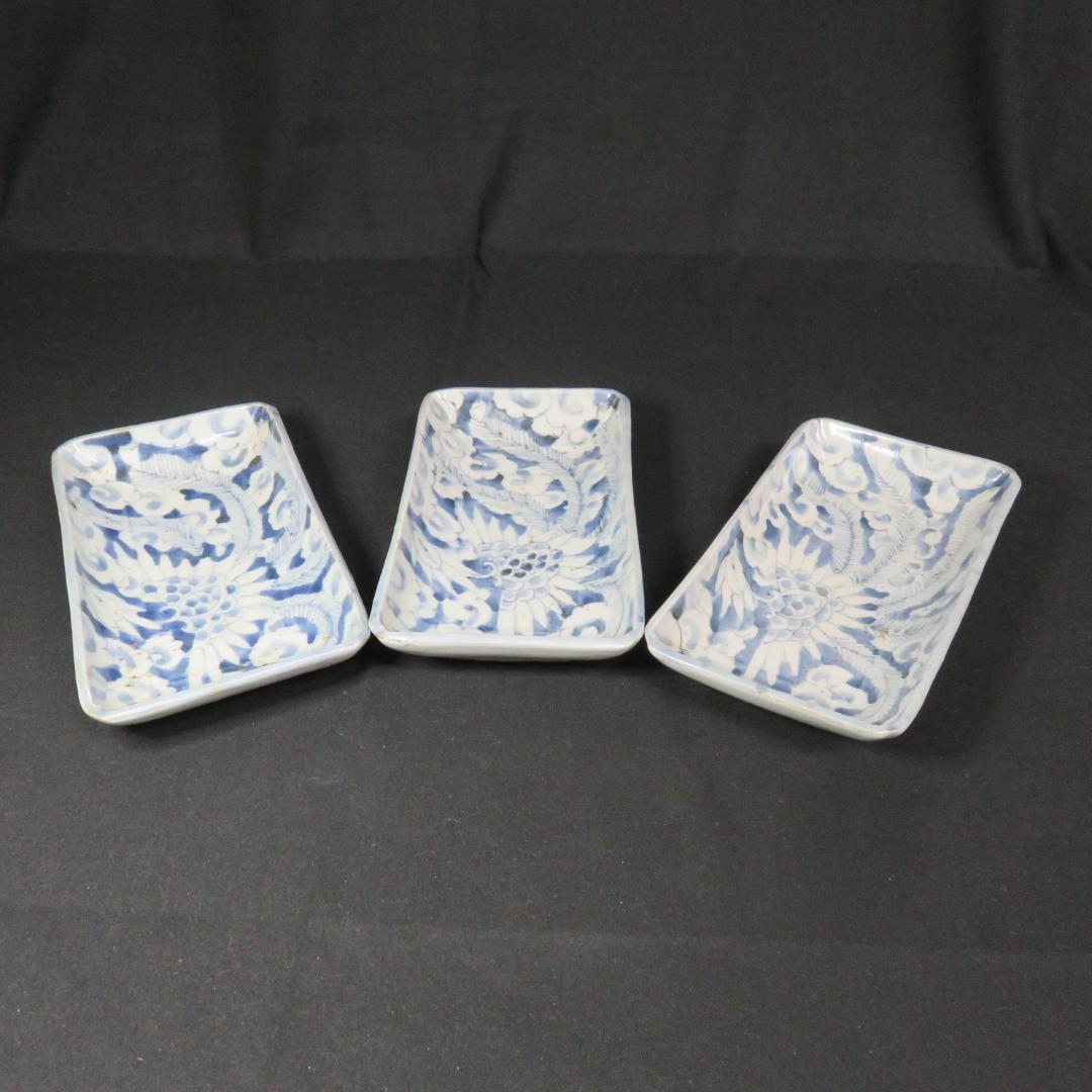 長角皿 長皿 古伊万里 染付 江戸 窯傷 歪み スレ僅か 美品