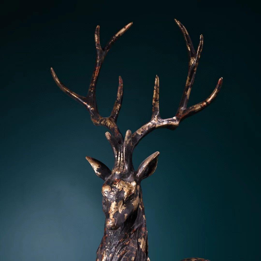 中国古美術・旧蔵古銅鎏金・梅花鹿セット4kg・古玩銅器・文房置物・風水開運・瑞獣