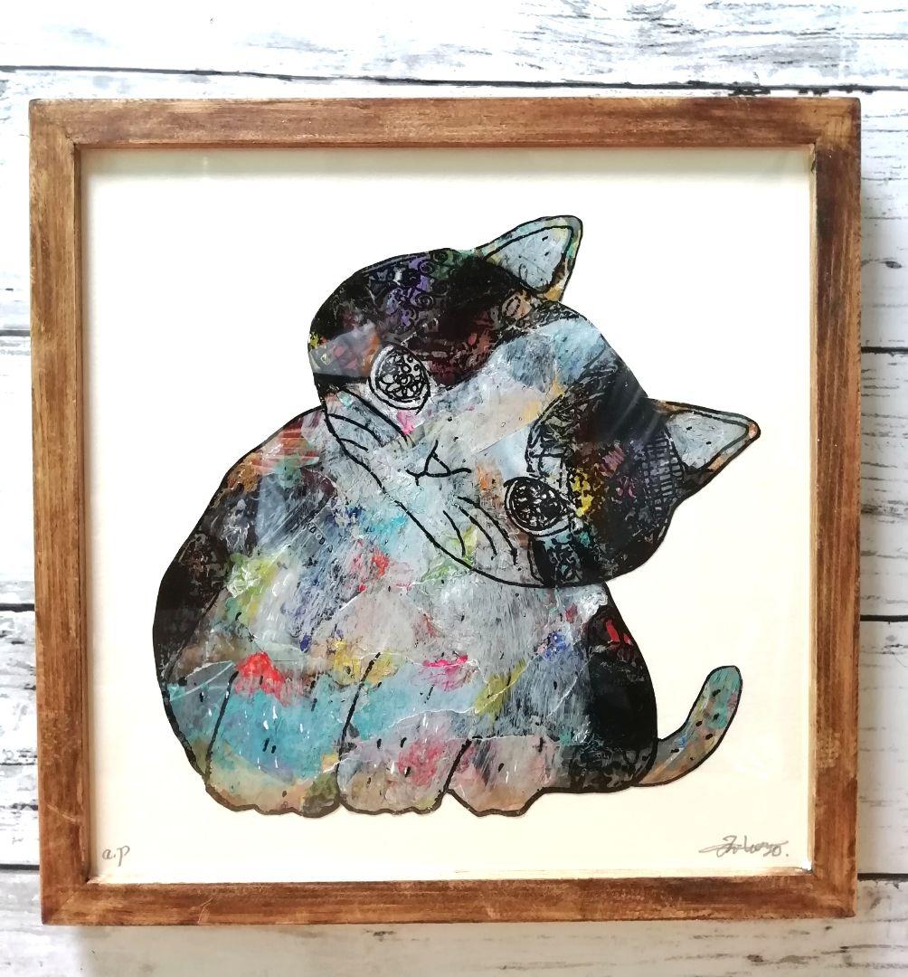 額縁ご確認ページ　アンティークwax（山吹色）よりそい猫　にゃんこアタック