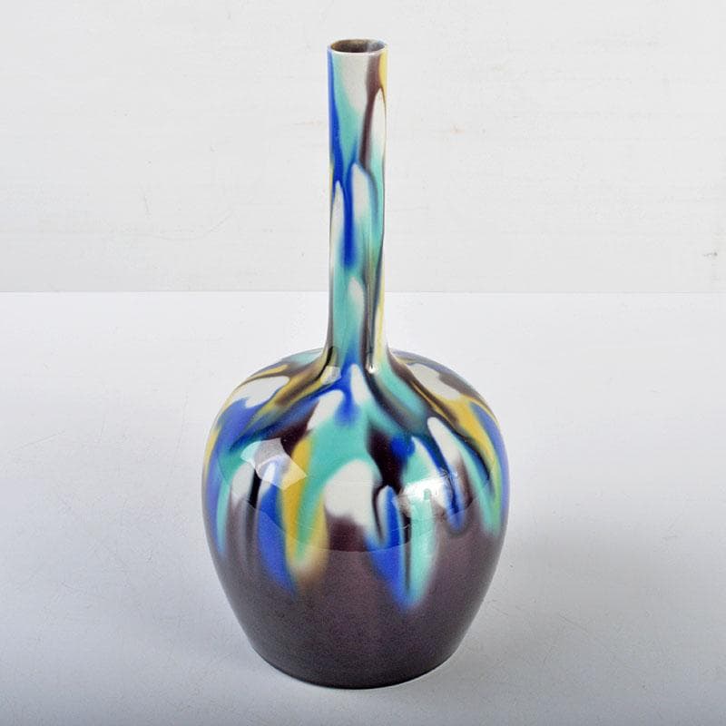 九谷焼　人間国宝　三代八十吉　徳田正彦作　彩釉　花入　G　R4337