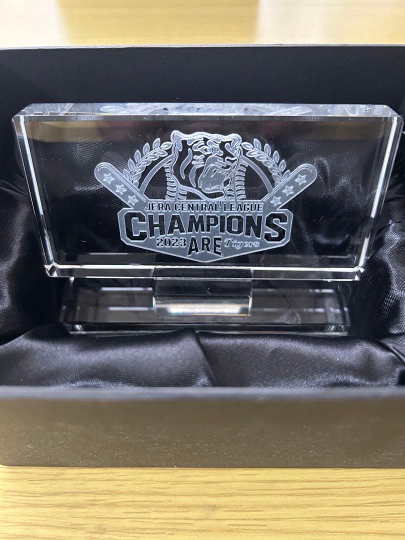 阪神タイガース 優勝ロゴ彫刻入り クリスタルブロック土台付き盾(BOX入り)