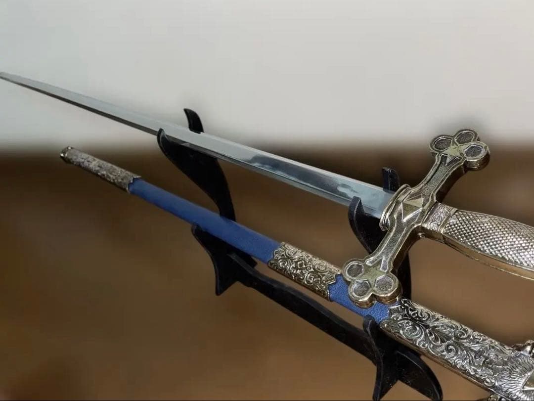 【儀礼用ロングソード】青のメイソン装飾剣／フリーメイソン象徴入り／撮影・装飾用